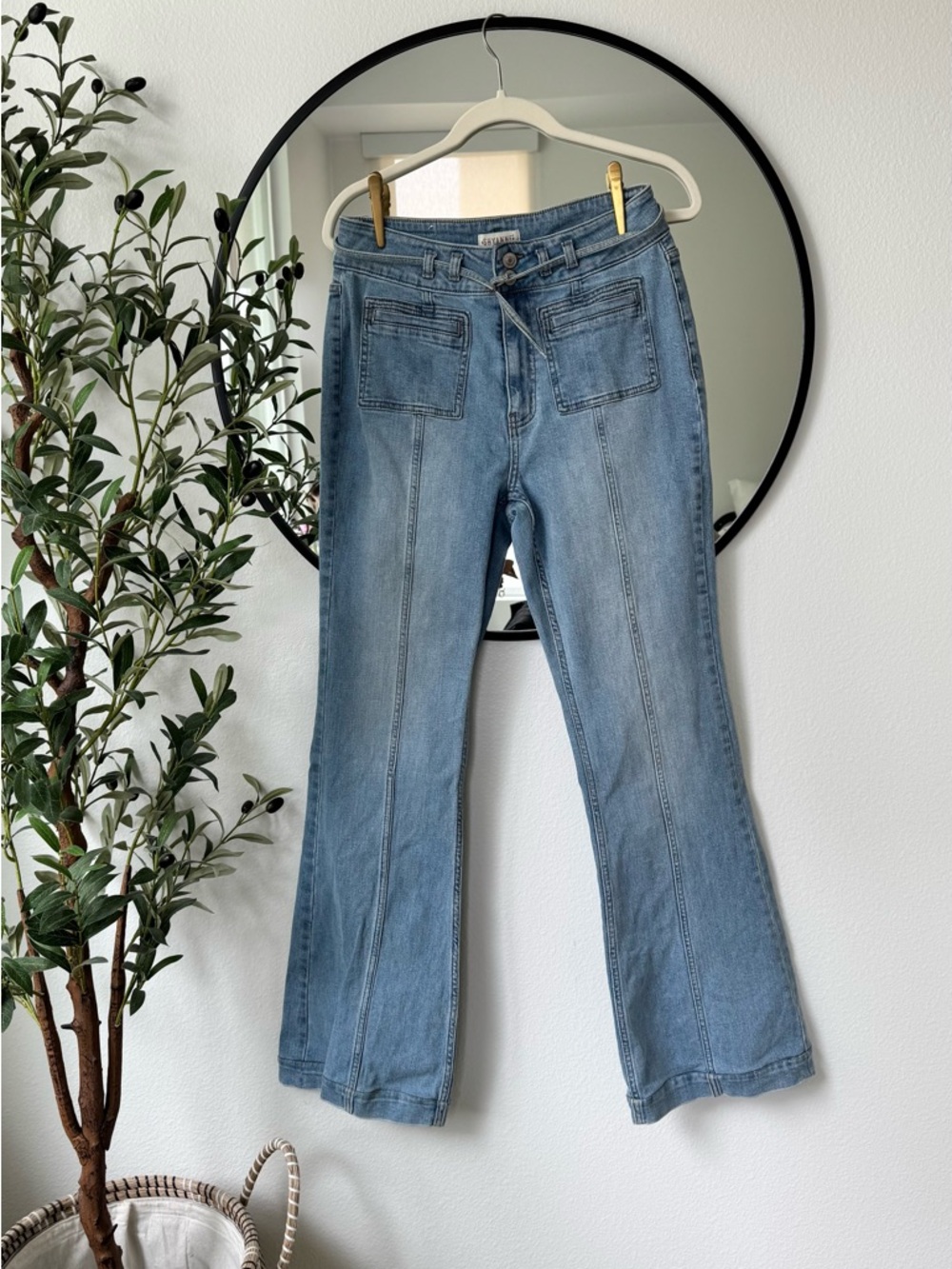 Shyanne Light Blue Women's High-Rise Flare Jeans with Tie Belt, 31
